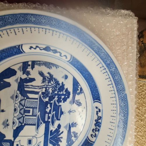 Blue and white Chinese dinner plates set used, 10 pieces