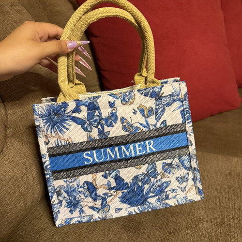 Dahai summer tote bag blue and white with butterflies