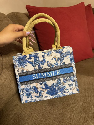 Dahai summer tote bag blue and white with butterflies