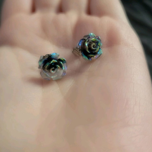 Rose earrings new, handmade, white and turquoise