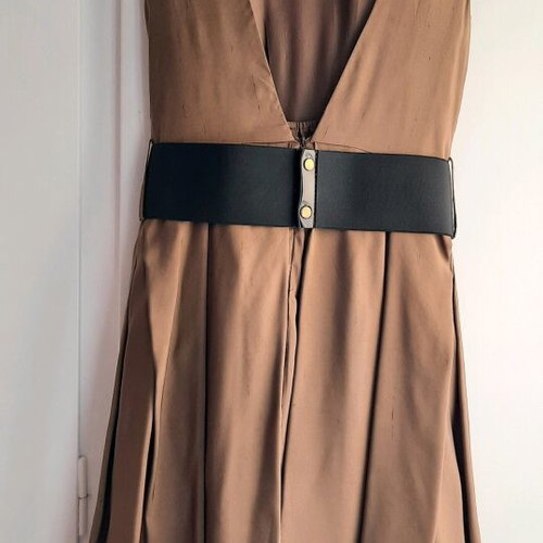 Rococo silk dress with 6 different looks, size L, brown