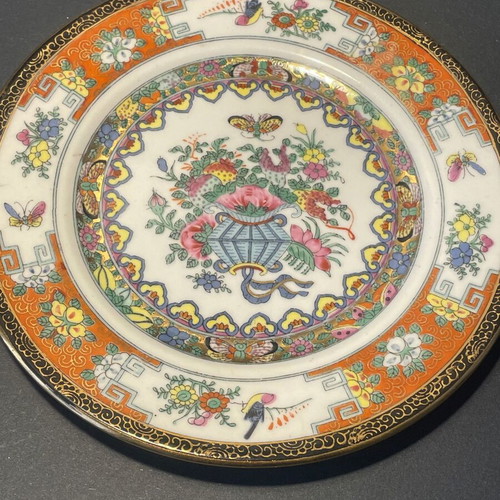 Vintage Famille Rose porcelain plate used with red seal