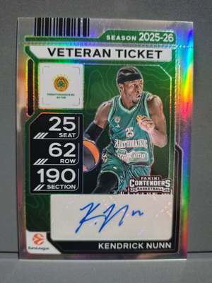 Panini Contenders Euroleague Veteran Ticket Silver Kendrick Nunn autograph like new 2025-26