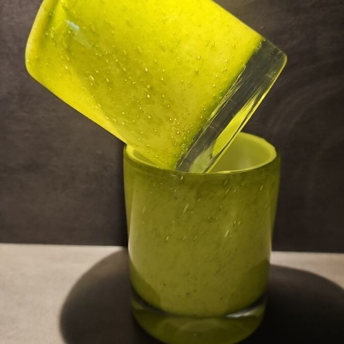 Set of 2 solid glass lime green candle holders