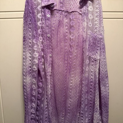 MADE Button-Down Top like new, sheer embroidered purple lace mesh