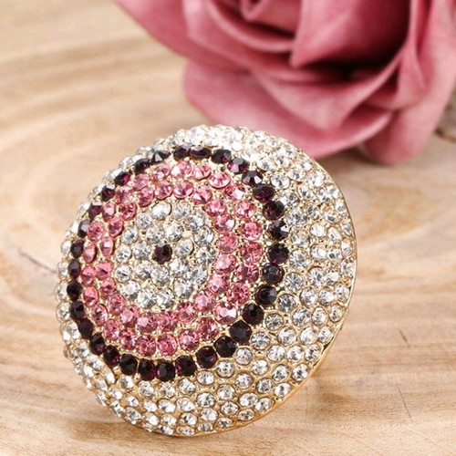 Strass ring new, adjustable, white and pink
