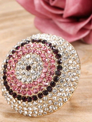 Strass ring new, adjustable, white and pink