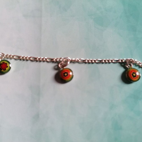 Silver 925 anklet with Figaro chain and colorful charms new
