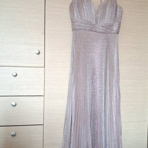 Evening dress long rose nude with glitter and pleated skirt like new