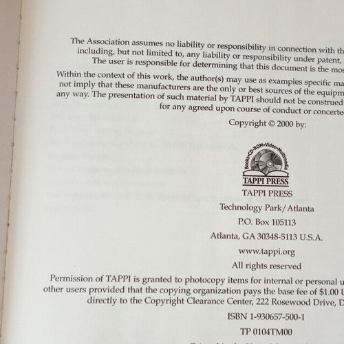 TAPPI Technology Park 200-01 Test Methods book like new in English