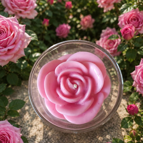 Handmade scented rose candle in glass