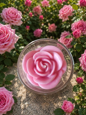 Handmade scented rose candle in glass