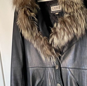 Δερμάτινο παλτό Lapel fur με γούνα αλεπού xxl