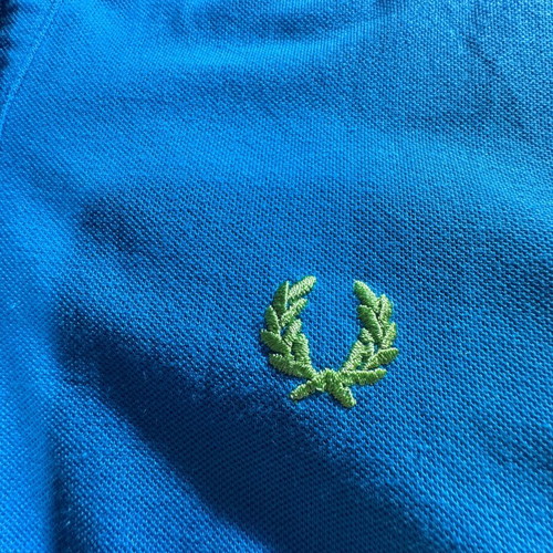 Fred Perry Polo shirt used, blue with neon green trim, size L