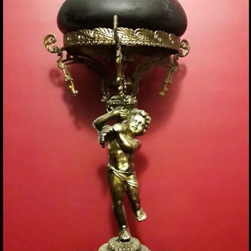 Bronze lamps and chandeliers with angels used, set of 4 pieces