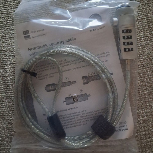 Navilock Notebook Security Cable new, 1.8m steel with 4-digit lock
