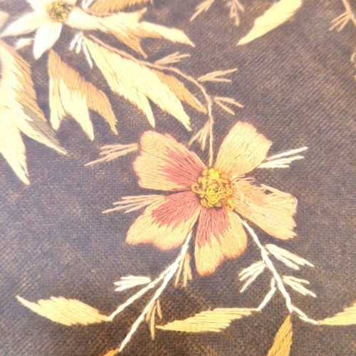 Handmade embroidery on velvet with gold thread, vintage diamond frame