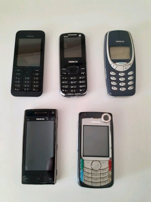 Nokia old cell phones used, set of 5 pieces