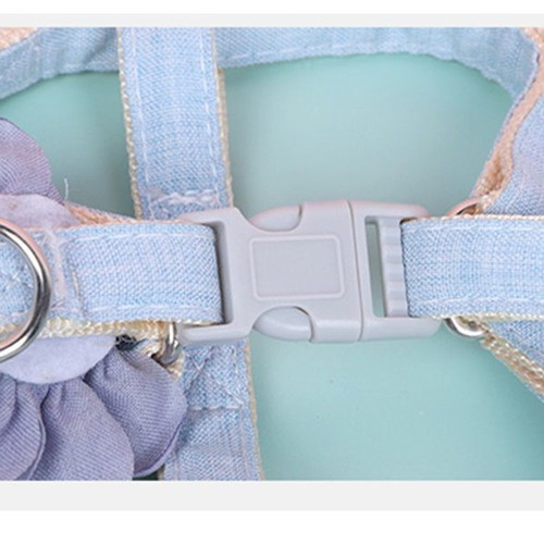 Dog harness and leash set blue with flower bloom new