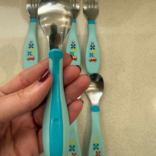 Chicco baby fork and spoon sets used, 4 pieces, blue for 18+ months