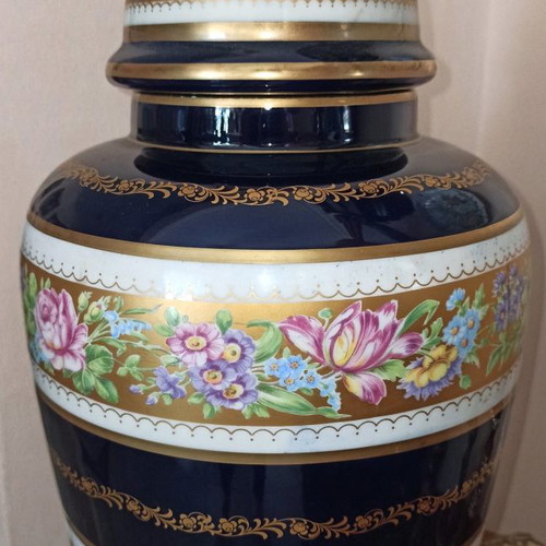 Keramos N porcelain vase used, Italian with lid wear