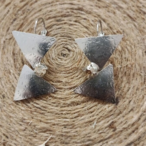 Geometric dangling earrings with rhinestone, silver