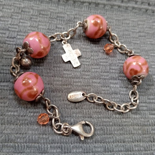 Esprit vintage 925 silver bracelet with glass beads and cross charm