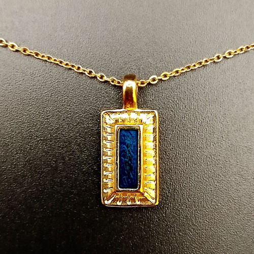 Notte Reale blue and gold rectangular pendant necklace, new