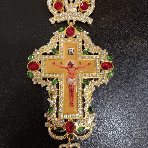 Chest priestly cross new with 23 red and green stones