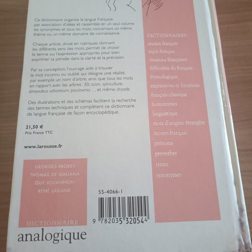 Larousse Dictionnaire Analogique and Thésaurus French dictionaries used