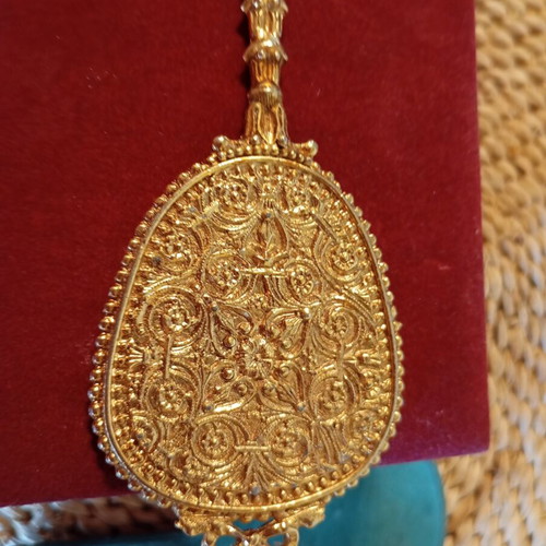 Brudgino vintage hand mirror used, 13 inches, velvet handle