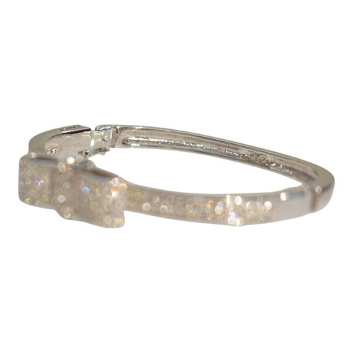 Swarovski Pavé Crystal Bow Hinge Bangle Bracelet, silver