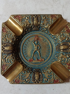 Brass souvenir ashtray used with embossed Colossus of Rhodes