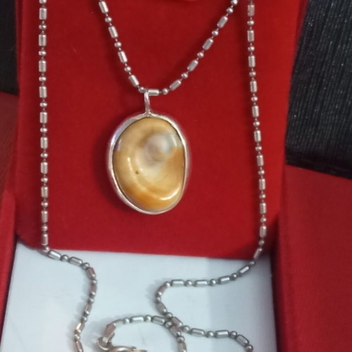 Silver 925 necklace with natural sea eye stone, chain 40cm, pendant 2.5cm