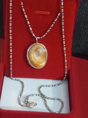 Silver 925 necklace with natural sea eye stone, chain 40cm, pendant 2.5cm