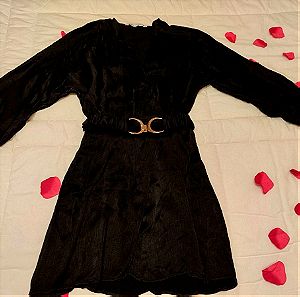 Zara satin black mini dress with belt NoXS