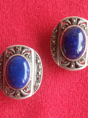 Vintage earrings with clip silver, marcasite and Lapis Lazuli like new