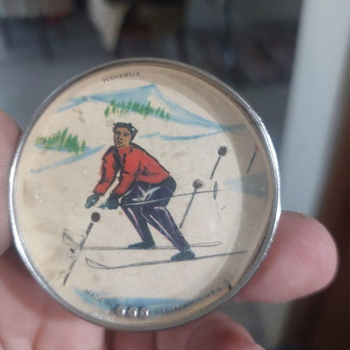 Tin Ski Scene Downhill Skier Vintage Dexterity Puzzle W. Germany FA-65 like new