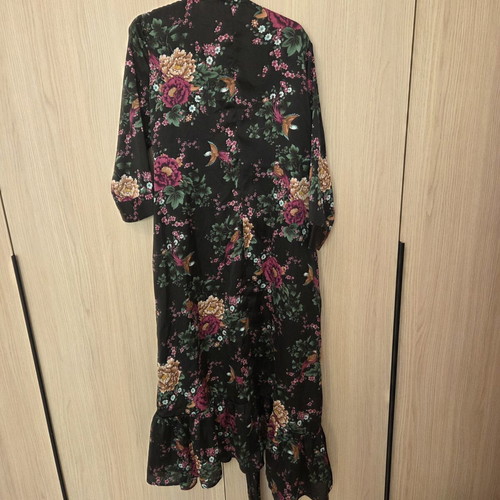Teem long dress with belt, like new, black with colorful patterns