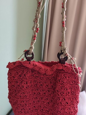Handmade red boho shoulder bag used
