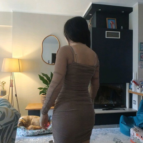 Elastic dress like new with see through sleeves, beige gold