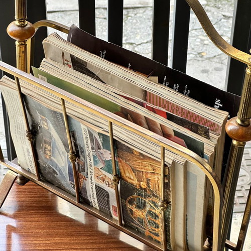 Mid-Century brass magazine holder used with mastic details