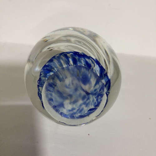 Hand Blown Art Glass Blue Spiraled Egg Paperweight, large