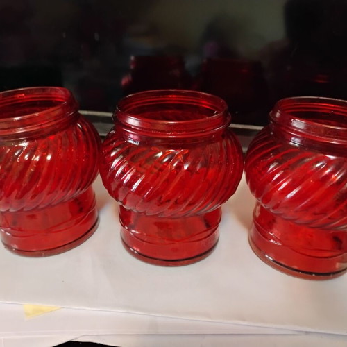 Red candle holders used, set of 3