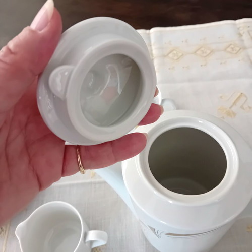 Bohemia porcelain tea set like new, white with gold leaf decoration