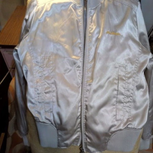 Miss Denim satin bomber jacket silver like new, size L