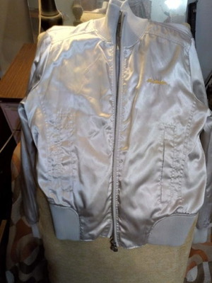 Miss Denim satin bomber jacket silver like new, size L