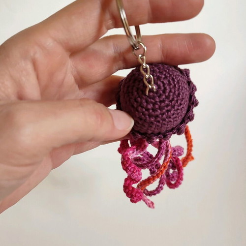Keychain crocheted jellyfish new with multicolored tentacles