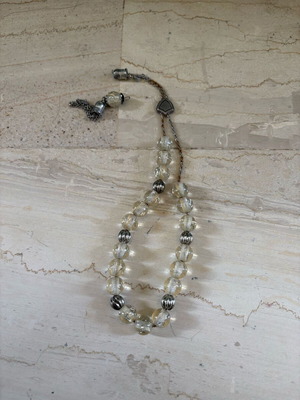 Worry beads used with transparent beads and metal details vintage style