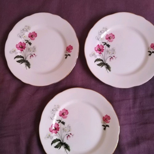 Royal Stafford porcelain plate set of 3 like new, romantic design